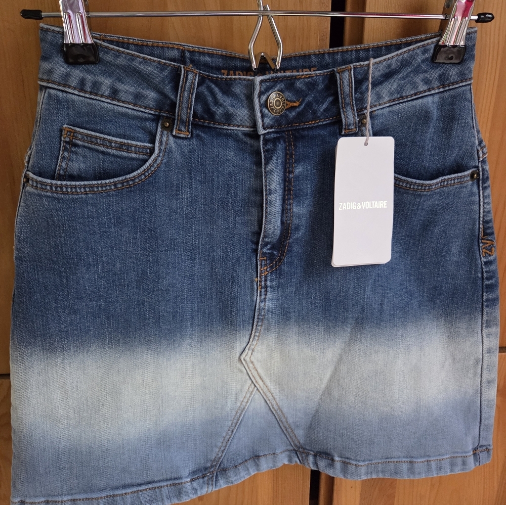 NWT Zadig & Voltaire Girls Denim Mini Skirt Size 14
